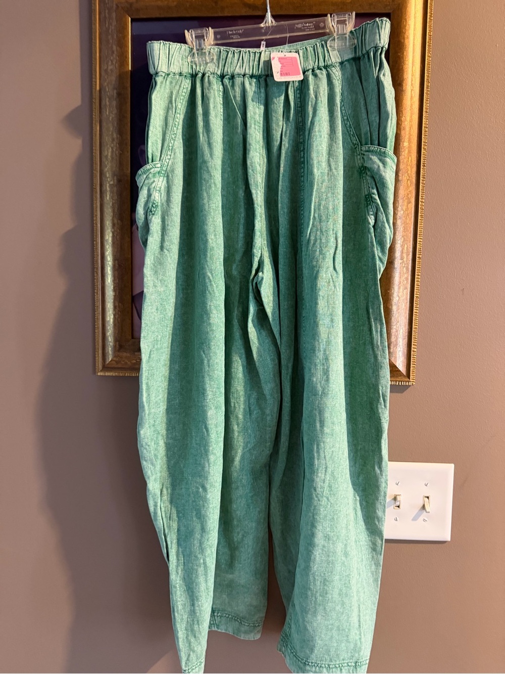 Free People Rolling Hills Green Linen Blend Pull-On Pants NWT Medium - Picture 3 of 6